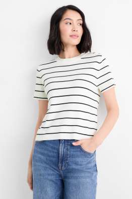 Strickpullover - kurzarm - gestreift