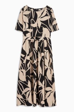 Rochie fit & flare cu curea - cu flori - structurată
