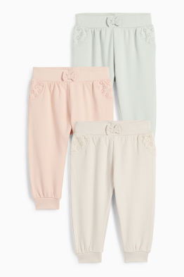 Multipack 3 perechi - pantaloni de trening bebeluși - broderie englezească
