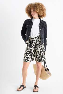 Bermuda - high waist - met patroon - met structuur
