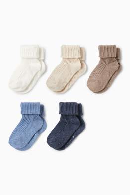 Lot de 5 paires - chaussettes antidérapantes pour bébé - côtelées