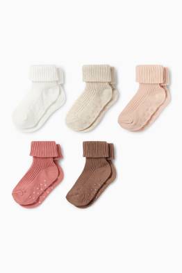 Lot de 5 paires - chaussettes antidérapantes pour bébé - côtelées