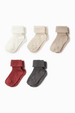 Multipack 5er - Baby-Anti-Rutsch-Socken - gerippt