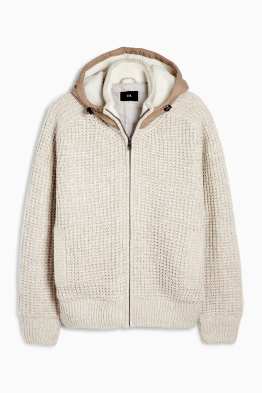 Strickjacke mit Kapuze - gefüttert - strukturiert