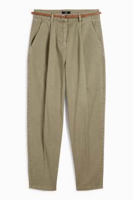 Pantalón de tela con cinturón - high waist - barrel leg