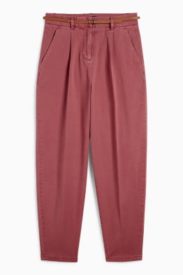 Cloth trousers with belt - high waist - barrel leg