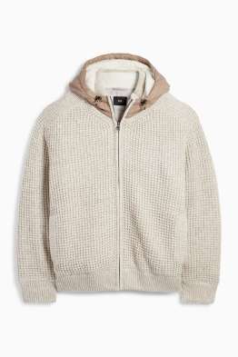 Strickjacke mit Kapuze - gefüttert - strukturiert