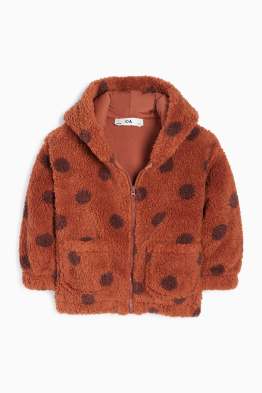 Teddy-Jacke mit Kapuze - gefüttert - gepunktet