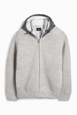 Strickjacke mit Kapuze - gefüttert - strukturiert