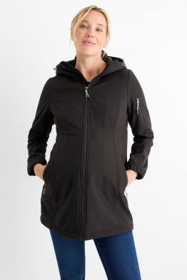 Chaqueta softshell premamá con capucha y cubierta para el bebé