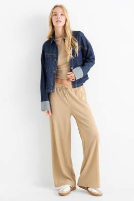 Broek van jersey - mid waist - wide leg - met structuur