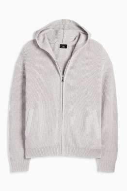 Gilet en maille à capuche - finition côtelée