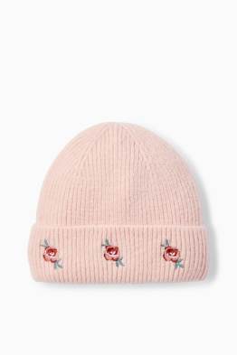 Rose - Baby-Strickmütze - gerippt