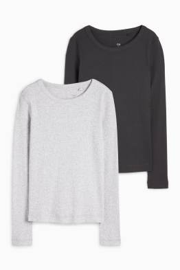 Multipack 2er - Basic-Langarmshirt - gerippt