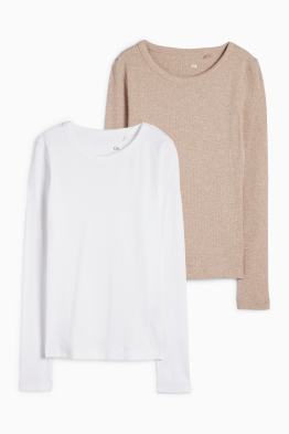 Multipack 2er - Basic-Langarmshirt - gerippt