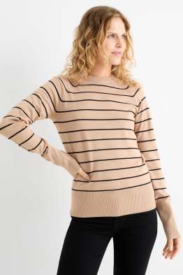 Feinstrick-Pullover - gestreift