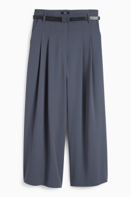 Cloth trousers with belt - high-rise waist - wide leg