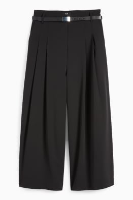 Plátěné kalhoty s páskem - high waist - wide leg
