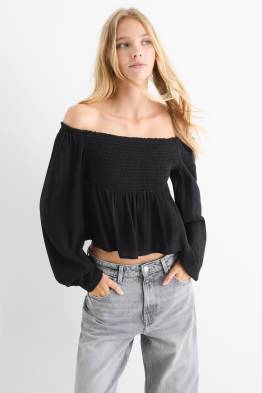 Crop Bluse - gesmokt