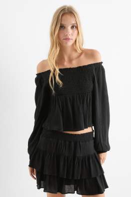 Crop Bluse - gesmokt