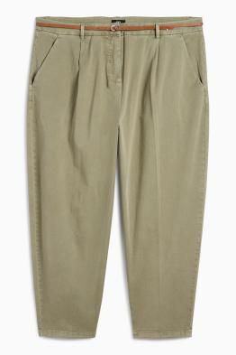 Pantaloni de stofă cu curea - talie înaltă - barrel leg