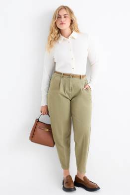 Pantalón de tela con cinturón - high waist - barrel leg