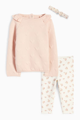 Petits cœurs et petites fleurs - tenue pour bébé - 3 pièces