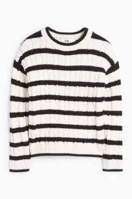 Pullover - gestreift - Zopfmuster