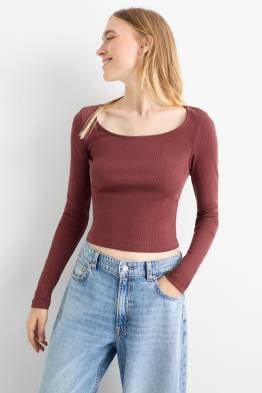 Crop Langarmshirt - gerippt
