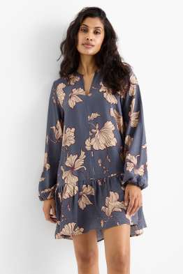 Kleid mit V-Ausschnitt - geblümt
