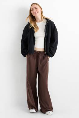 Plátěné kalhoty - mid waist - wide leg