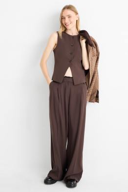 Plátěné kalhoty - mid waist - wide leg