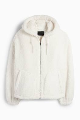 Faux fur jacket with hood