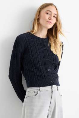 Crop Strickjacke - Zopfmuster
