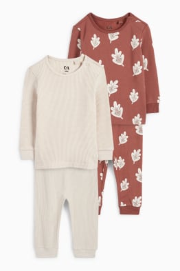 Set van 2 - bladeren - babypyjama - 4-delig