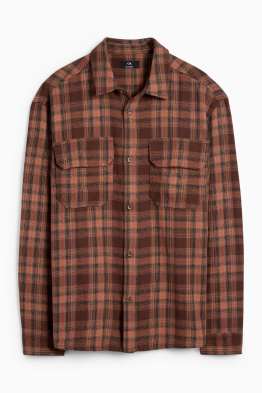 Camicia di flanella - relaxed fit - collo all'italiana - a quadretti