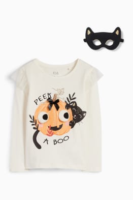 Katze und Kürbis - Set - Langarmshirt und Maske - 2 teilig