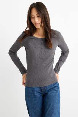 Basic Henley-shirt - slim fit - ribstof