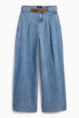 Wide leg jeans con cinturón - mid waist