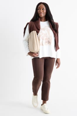Plátěné kalhoty - high waist - straight fit - LYCRA®