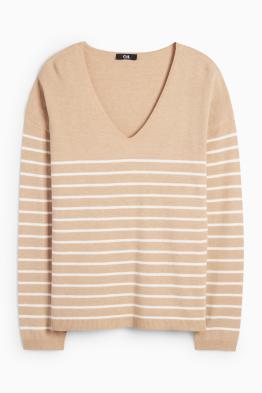 Pull avec encolure en V - à rayures