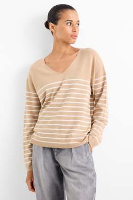 Pull avec encolure en V - à rayures