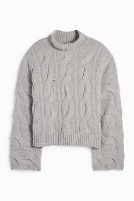 Maglione di cashmere con collo a dolcevita - motivo a treccia