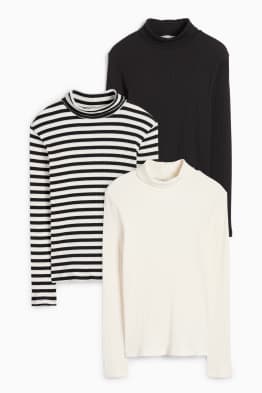 Multipack 3er - Rollkragenshirt - gerippt