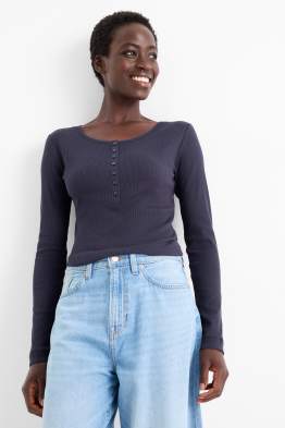 Haut basique Henley - slim fit - finement côtelé