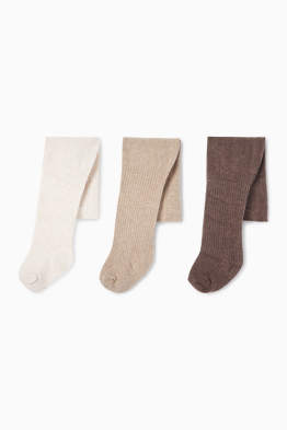 Lot de 3 - collants pour bébé - finition côtelée