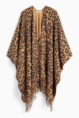 Poncho met franjes - luipaardvelprint