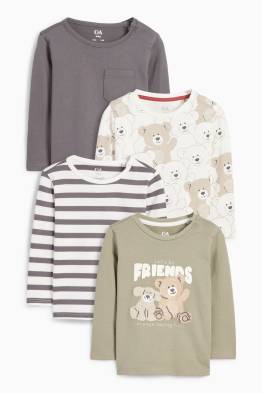 Multipack 4er - Bärchen und Hündchen - Baby-Langarmshirt