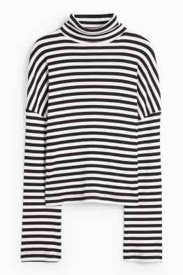 Basic turtleneck top - ribbed - striped