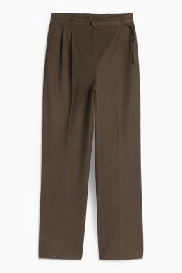 Cloth trousers with belt - high-rise waist - wide leg